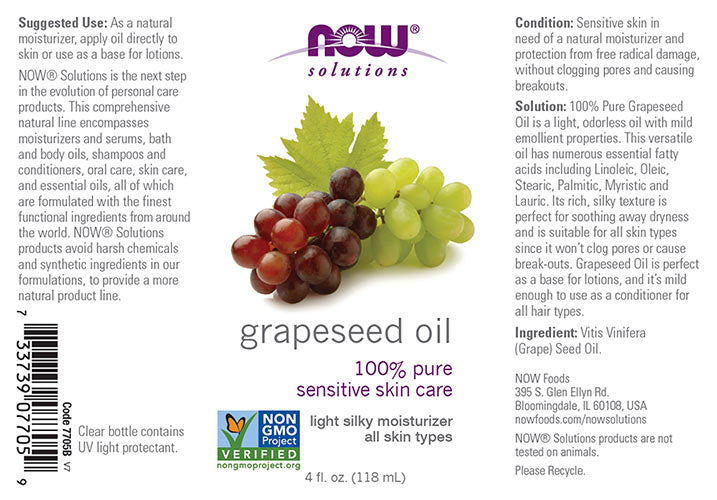 NOW Foods Grapeseed Oil baksida