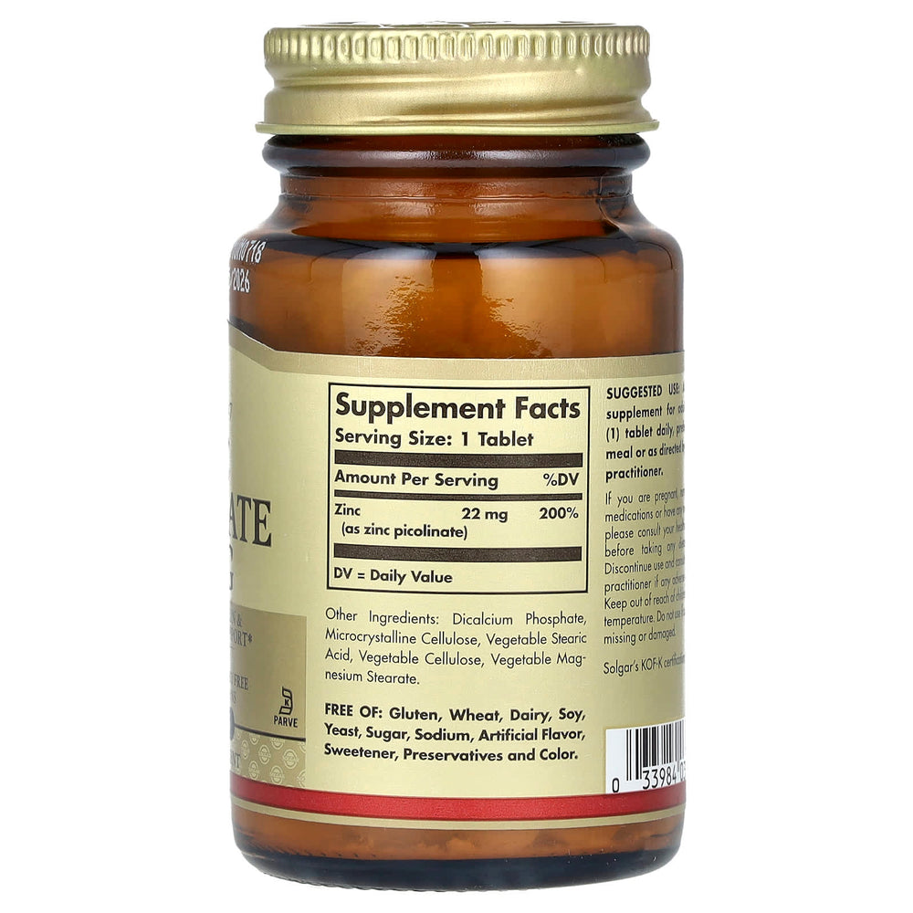 Solgar Zinc Picolinate näringsfakta och ingredienser