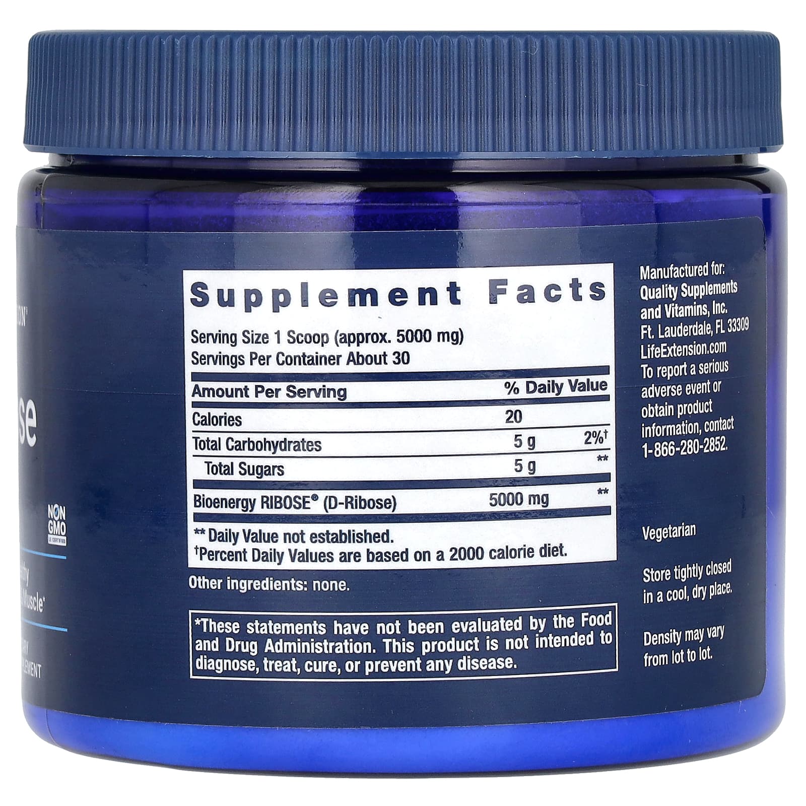 D-Ribose Powder ingredienser & etikett