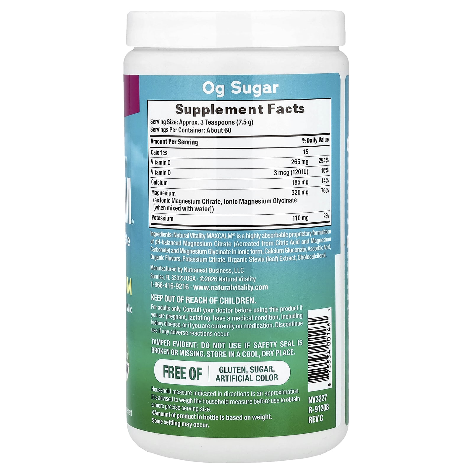 Natural Calm Plus Calcium ingredienser lista