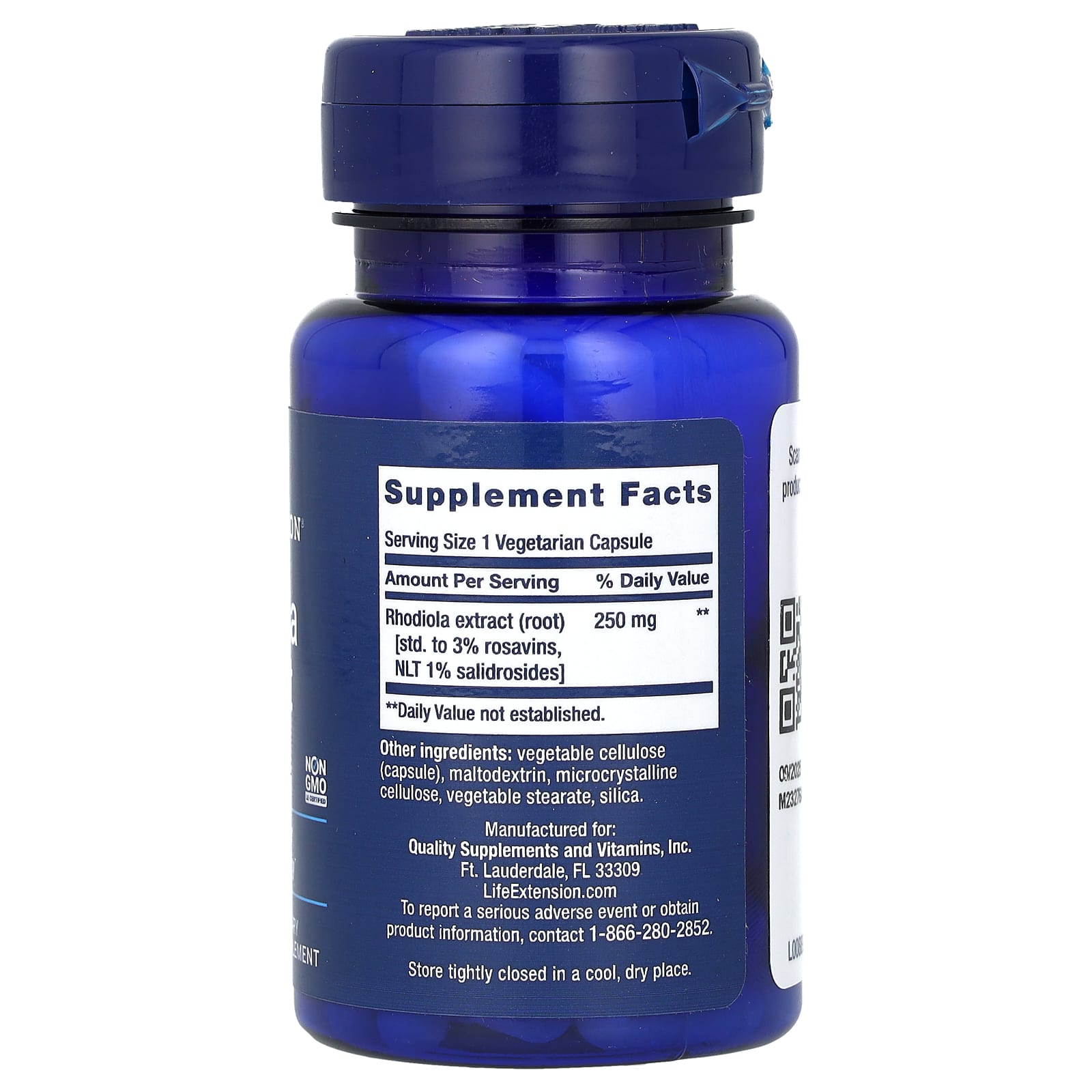Rhodiola Extract – 250 mg ingredienser-etikett