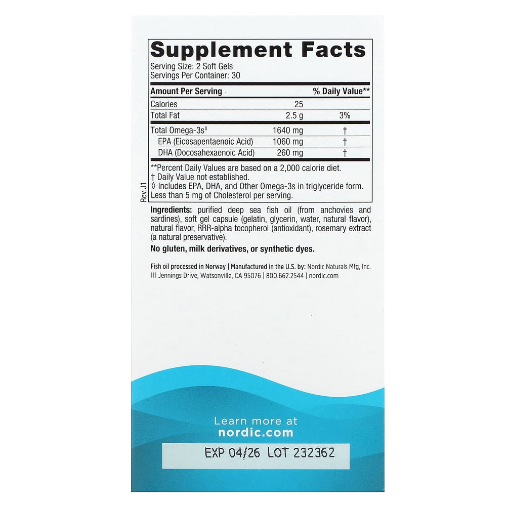 Nordic Naturals Fiskolja näringsfakta