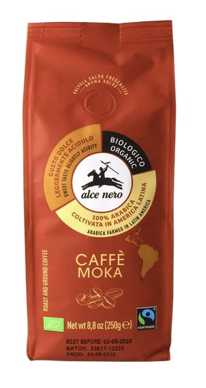 Alce Nero Organic Ground Arabica Coffee framsida
