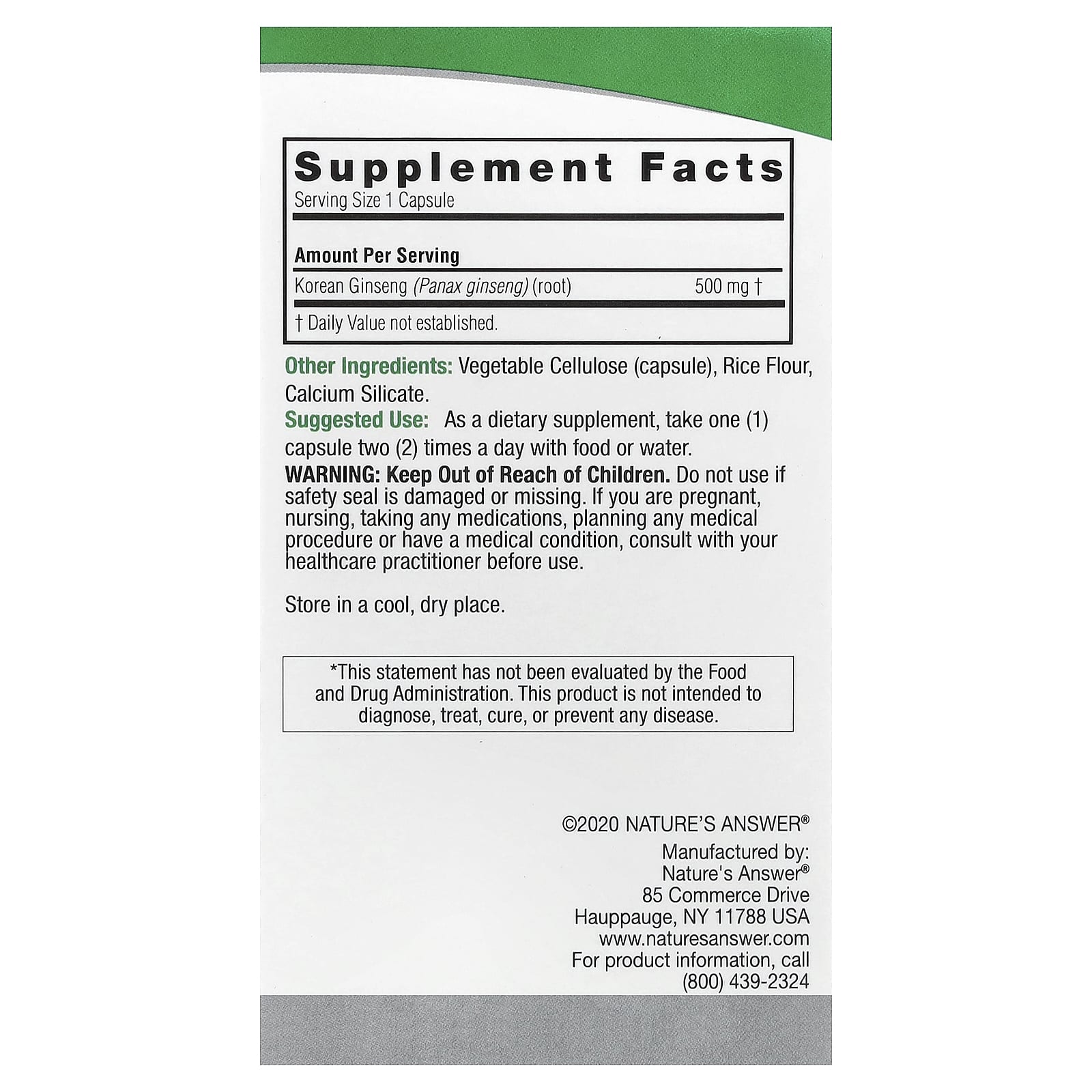 Nature's Answer - Korealainen ginseng - 50 Vcaps