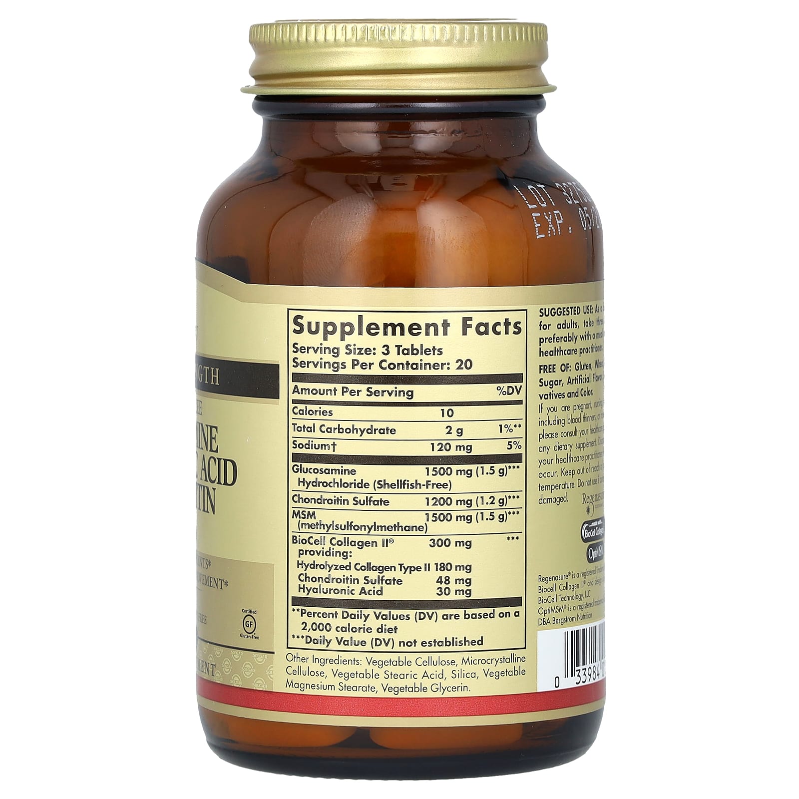 Solgar Glucosamine näringsfakta och ingredienser