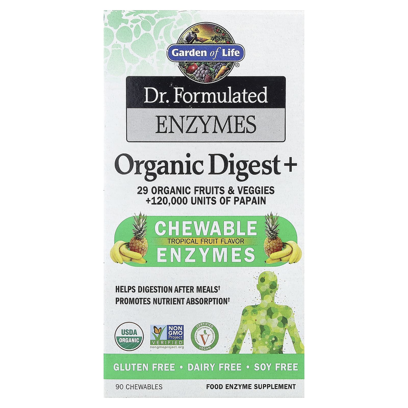 Garden Of Life Digest+ baksida med näringsinformation
