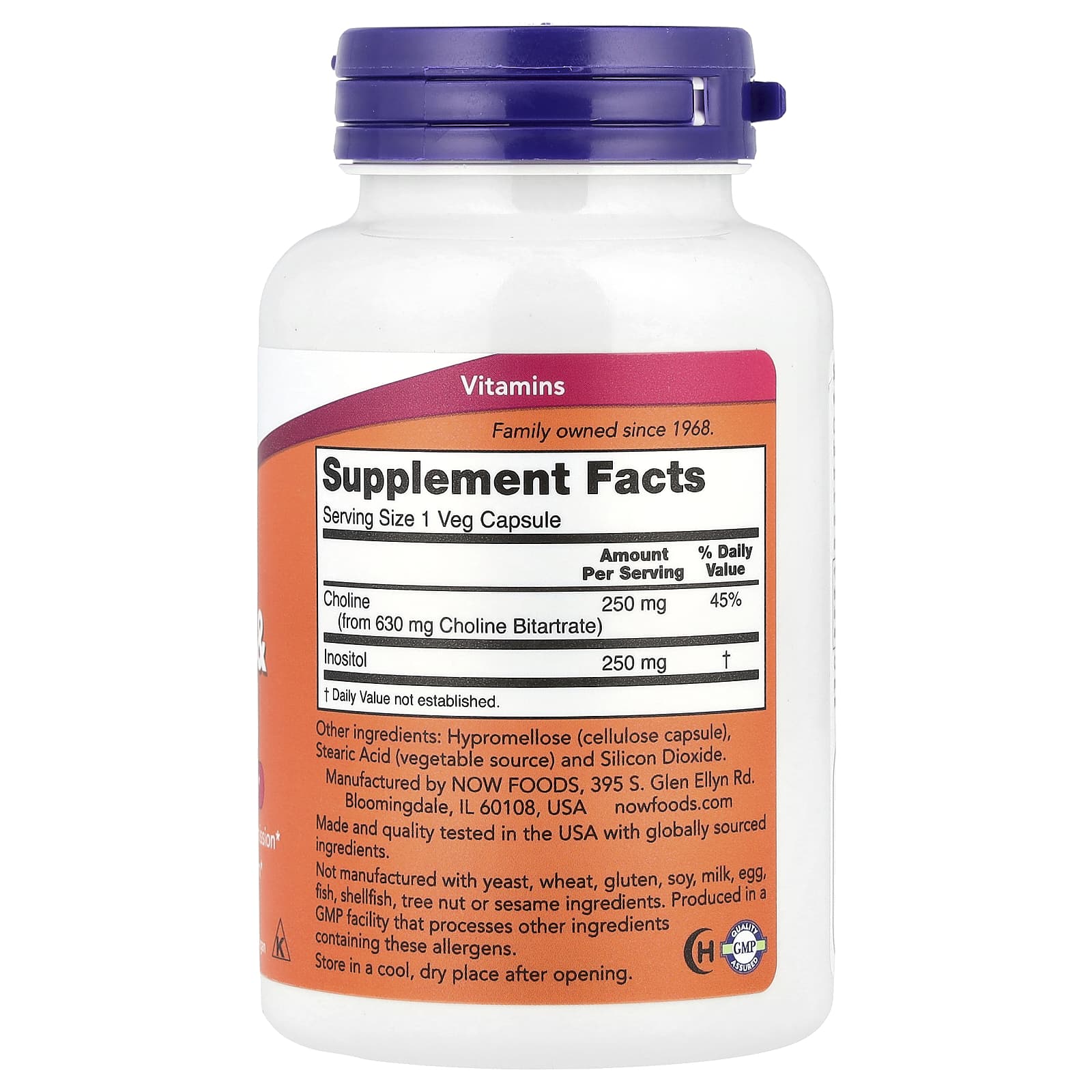 Now Foods Choline And Inositol ingredienser etikett