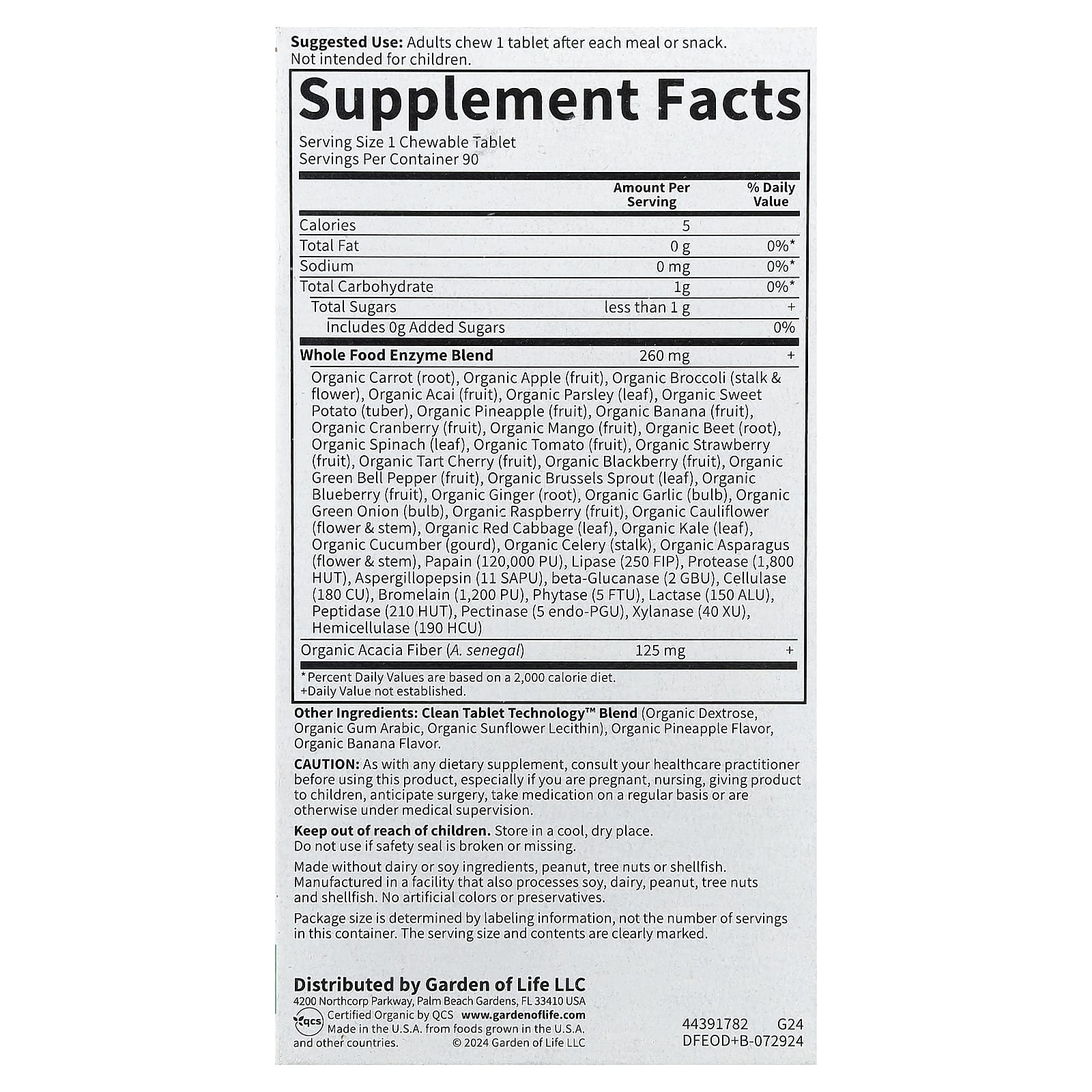 Garden Of Life Digest+ ingredienser och etikett