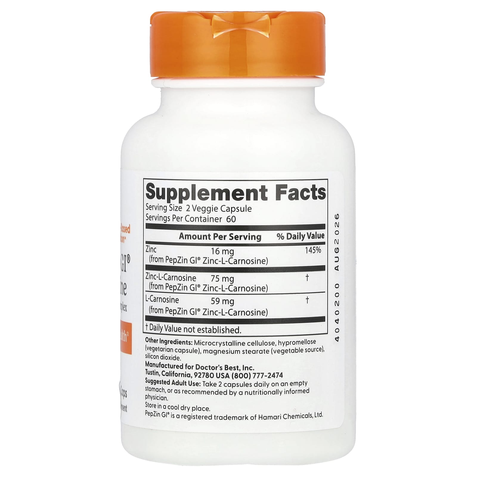 Doctor's Best Pepzin Gi ingredienser lista