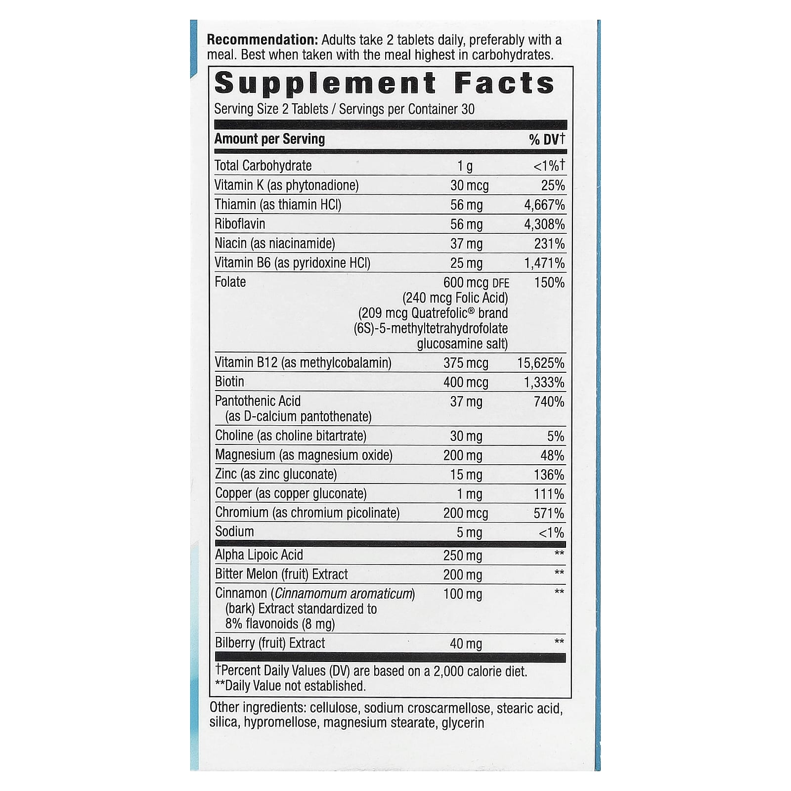 Blood Sugar Manager – 60 tabletter baksida
