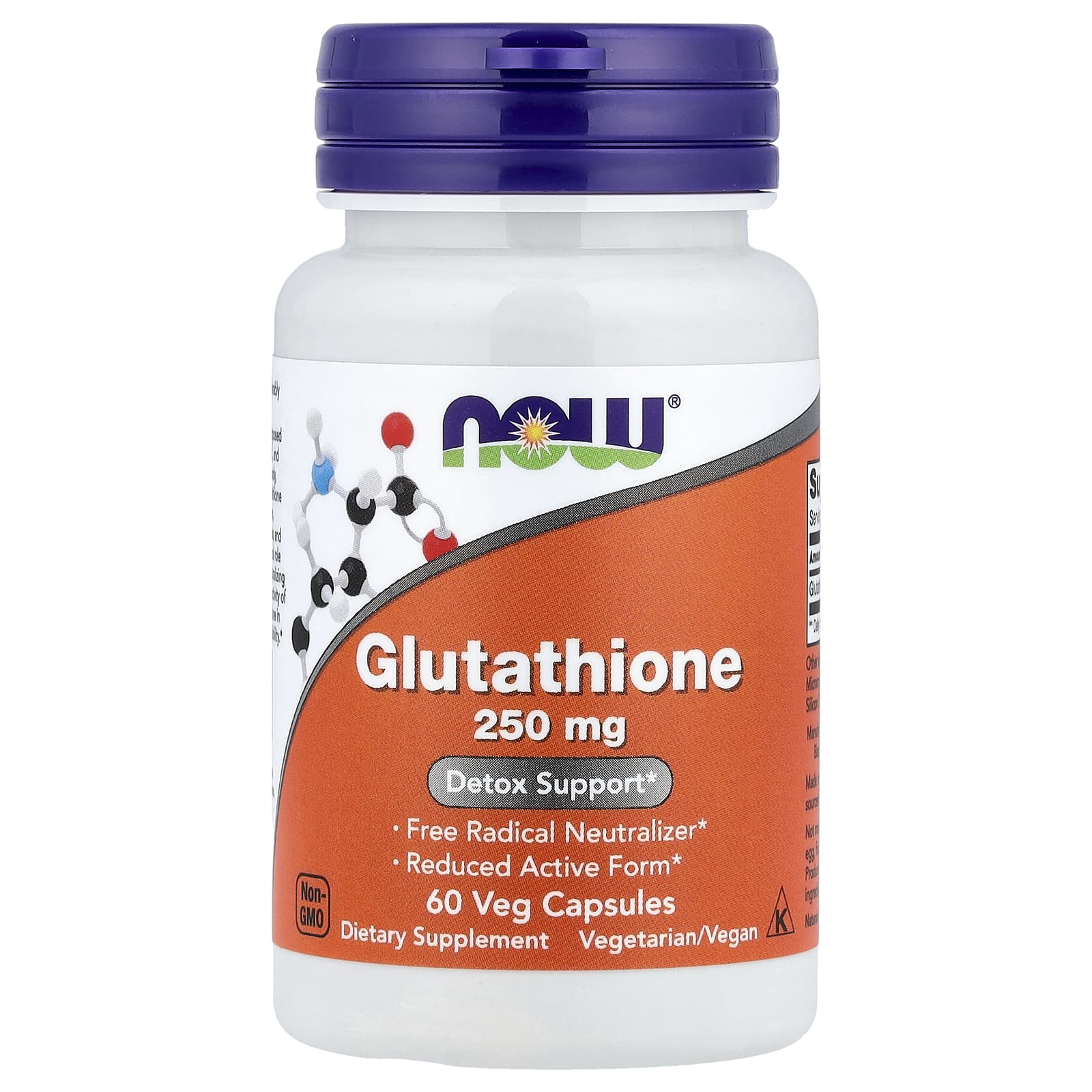NOW Foods Glutathione baksida näringsfakta