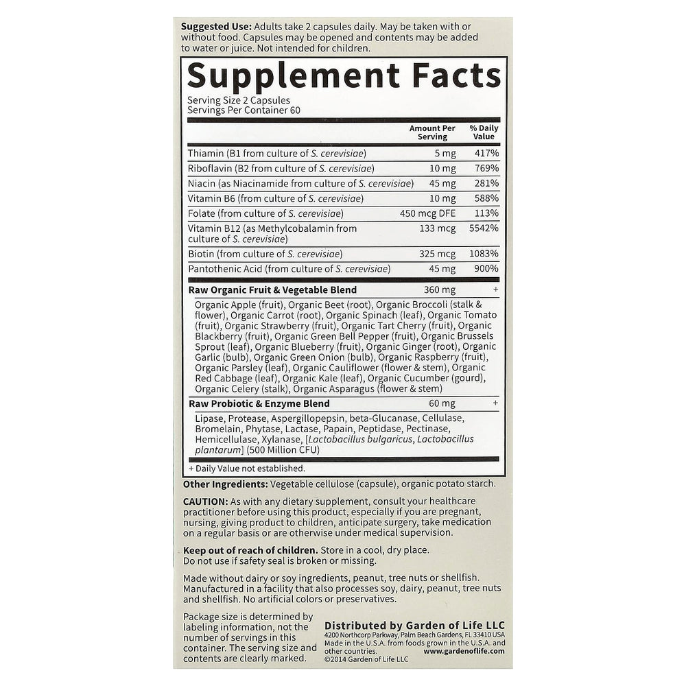 Garden of Life Vitamin Code Raw B-Complex ingredienser