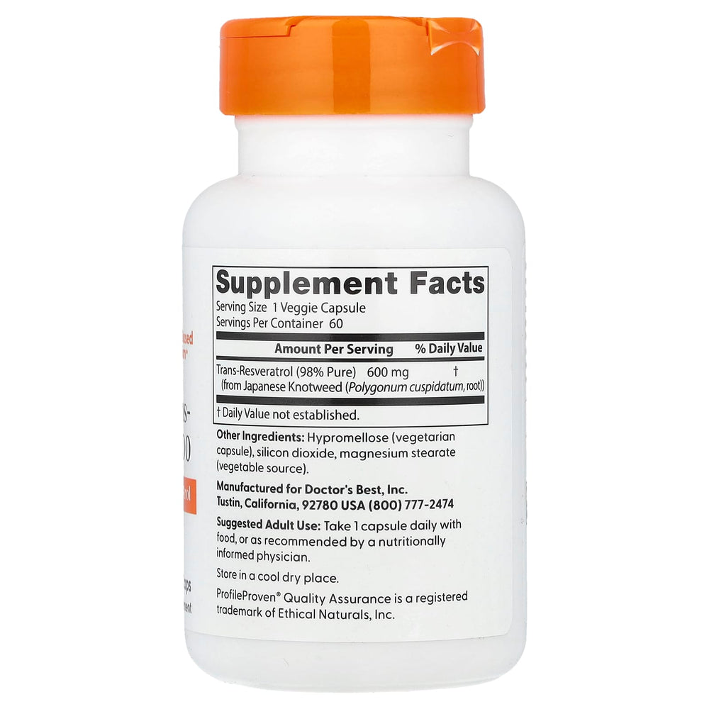 Doctor's Best Trans-Resveratrol 600 näringsfakta