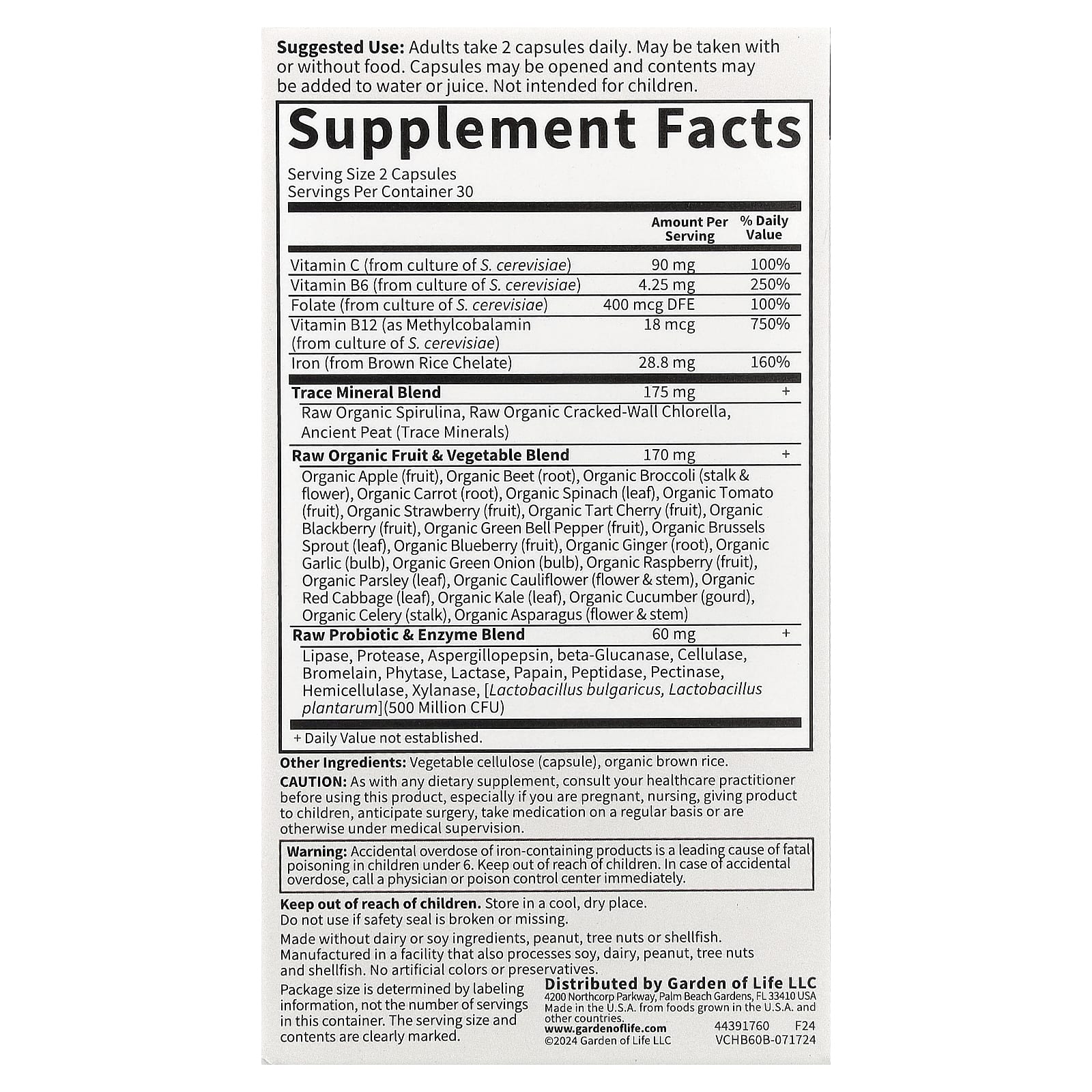 Vitamin Code Healthy Blood baksida med näringsinformation