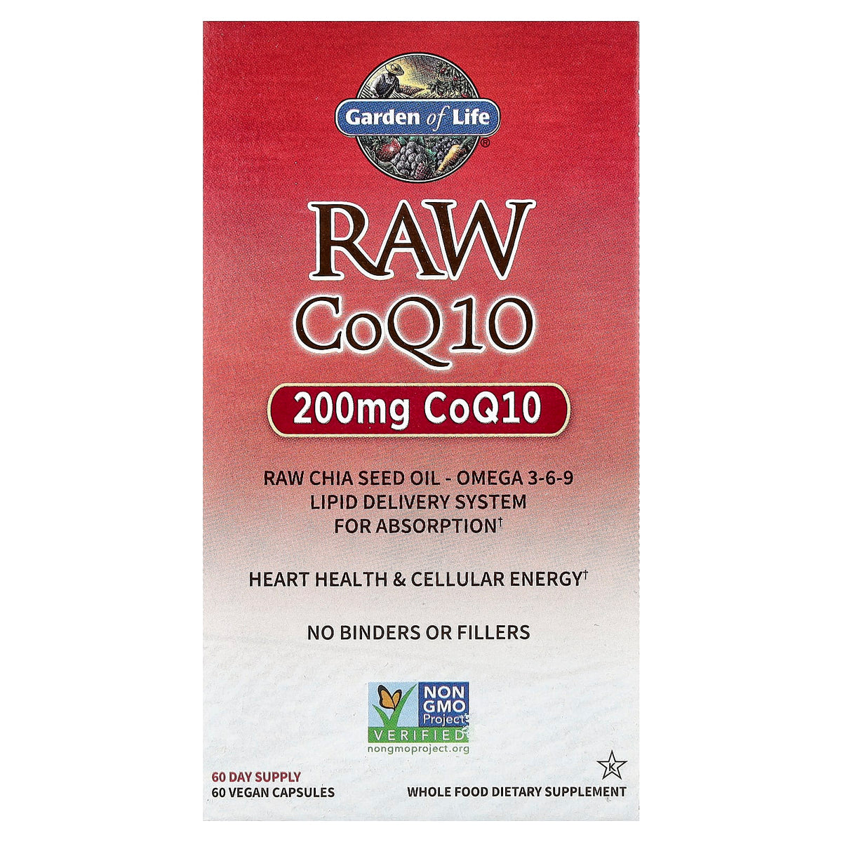 Garden of Life RAW CoQ10 baksida näringsfakta