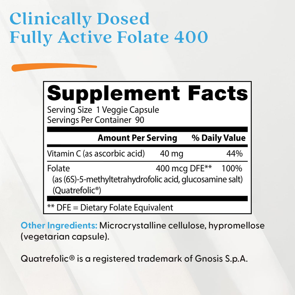 Doctor's Best Fully Active Folate 400 etikett detalj