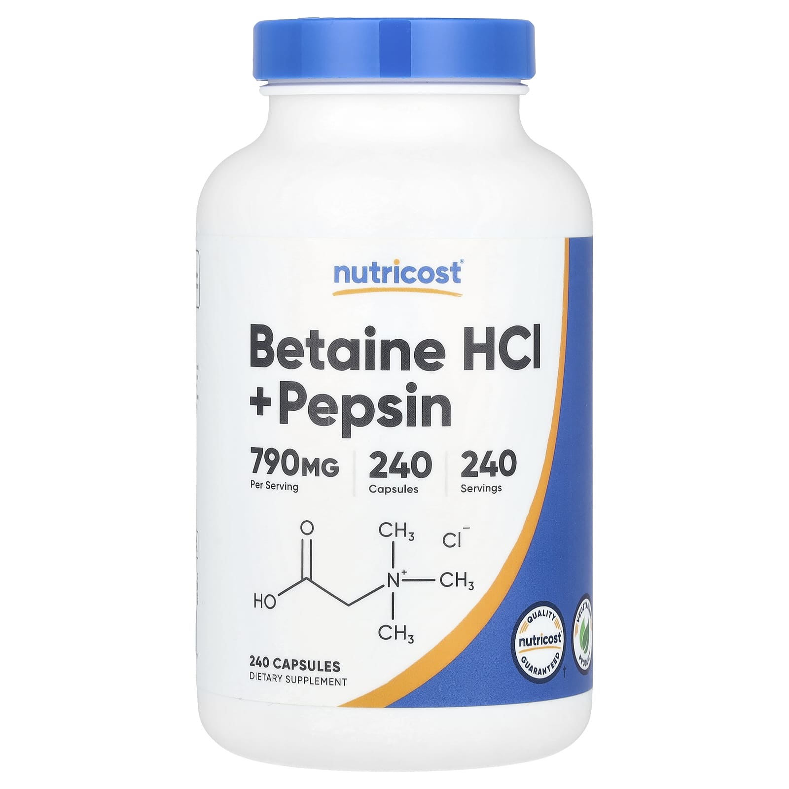 Nutricost Betaine HCL + Pepsin baksida näringsfakta