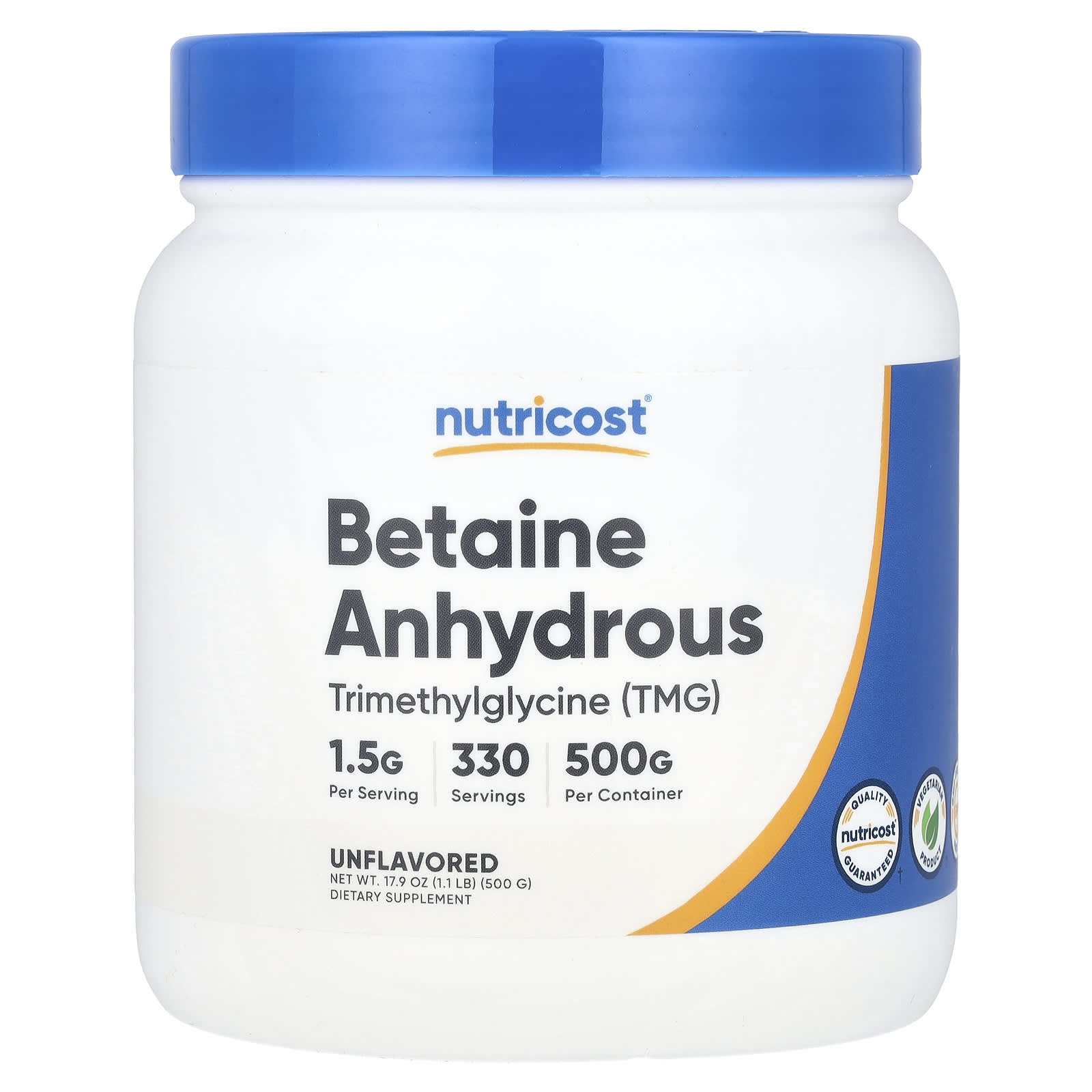Nutricost Betaine Anhydrous TMG baksida näringsfakta