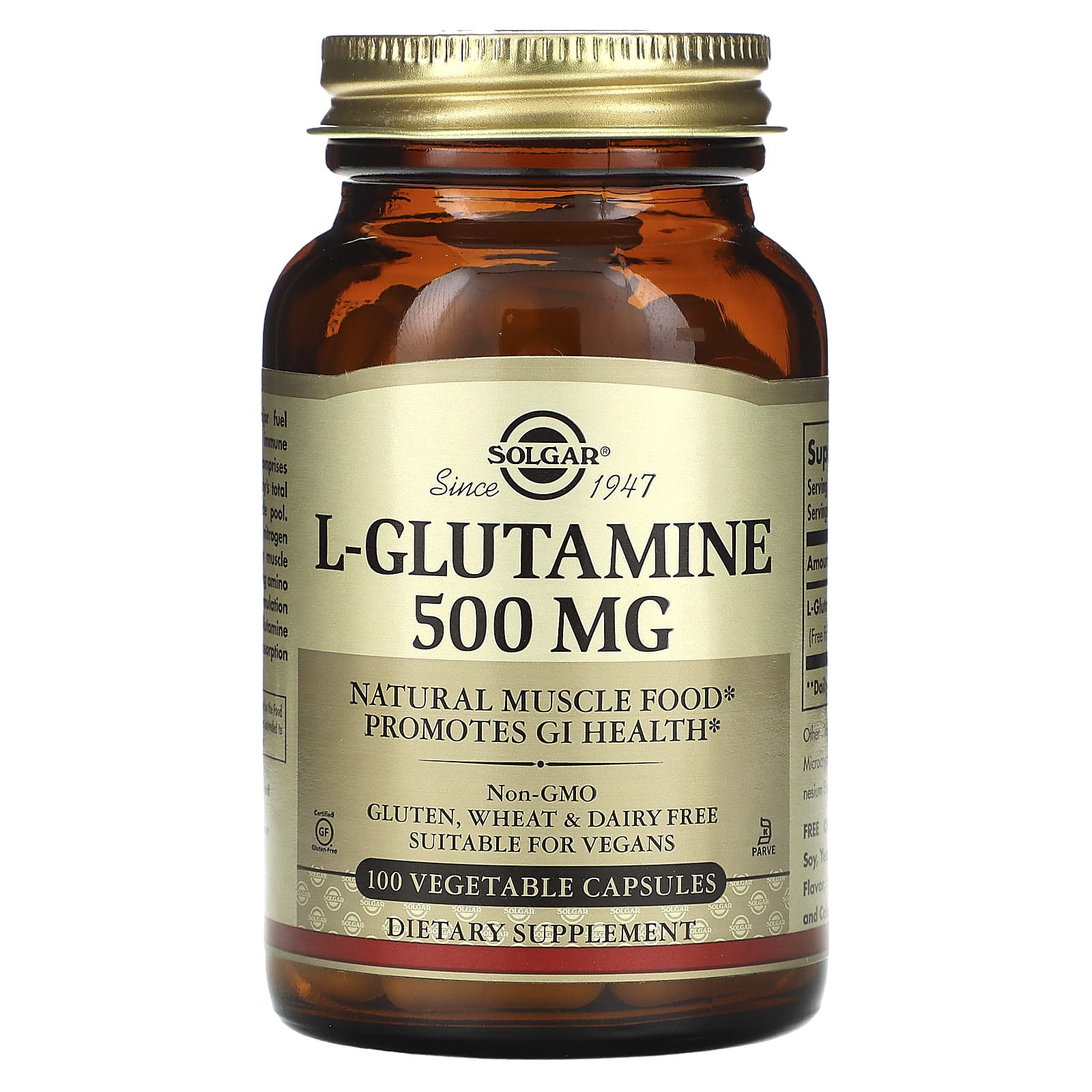 L-Glutamine 500 mg framsida på flaska