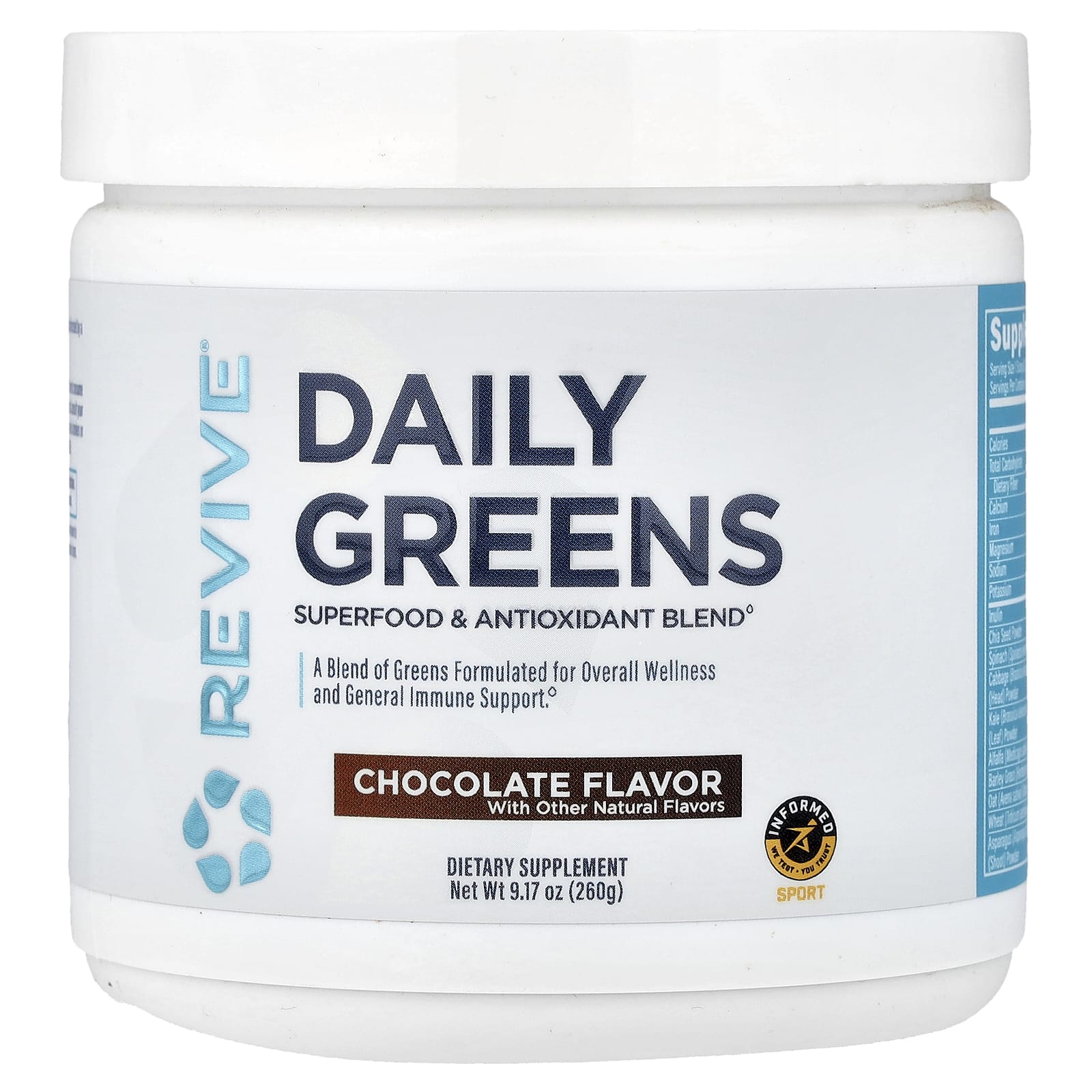 Revive Daily Greens tillverkningsdetalj