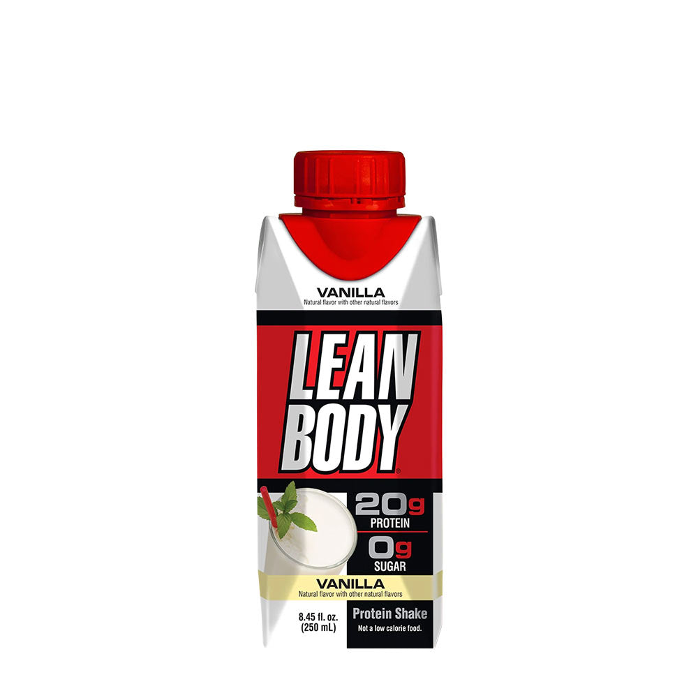 Labrada Lean Body Vanilla Protein Shake; 20g protein, 0g sugar, portable nutrition for a fit lifestyle.