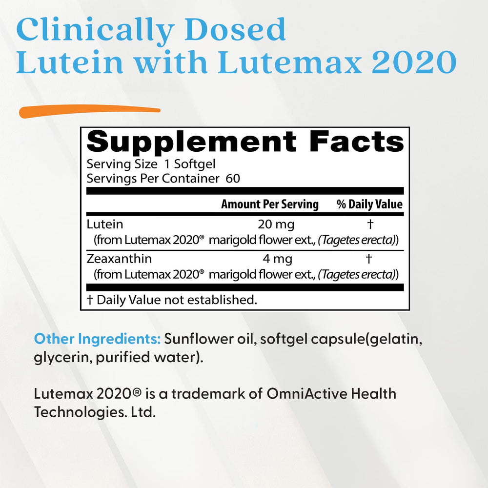 Lutein med Lutemax 2020 produktdetalj etikett