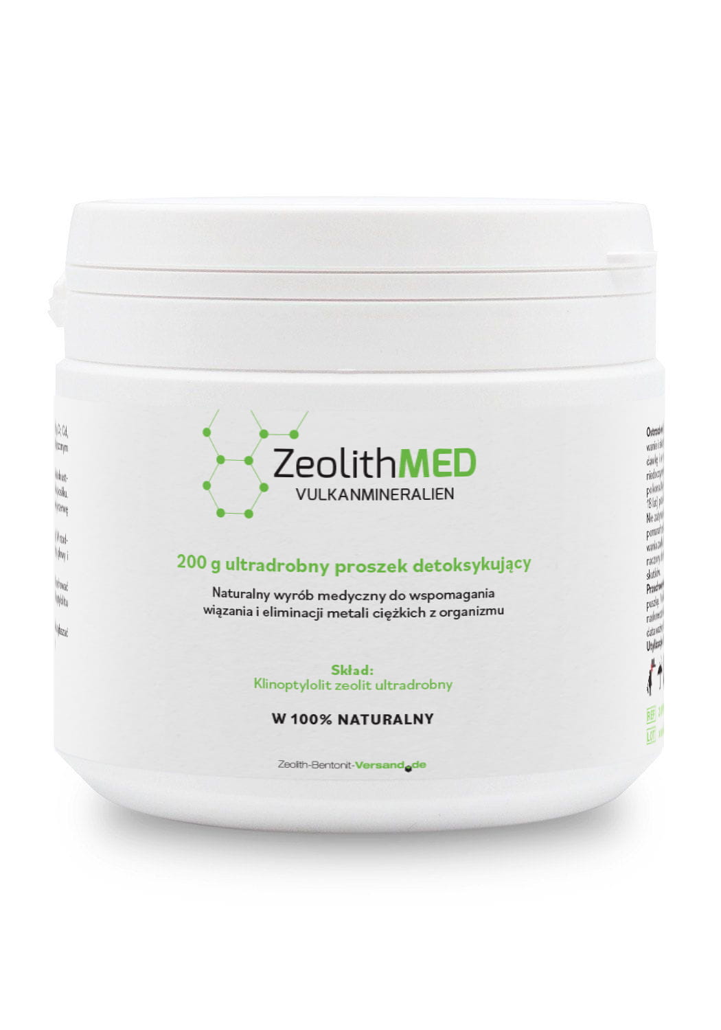 Zeolithmed Ultrafin medicinsk zeolit baksida näringsinformation
