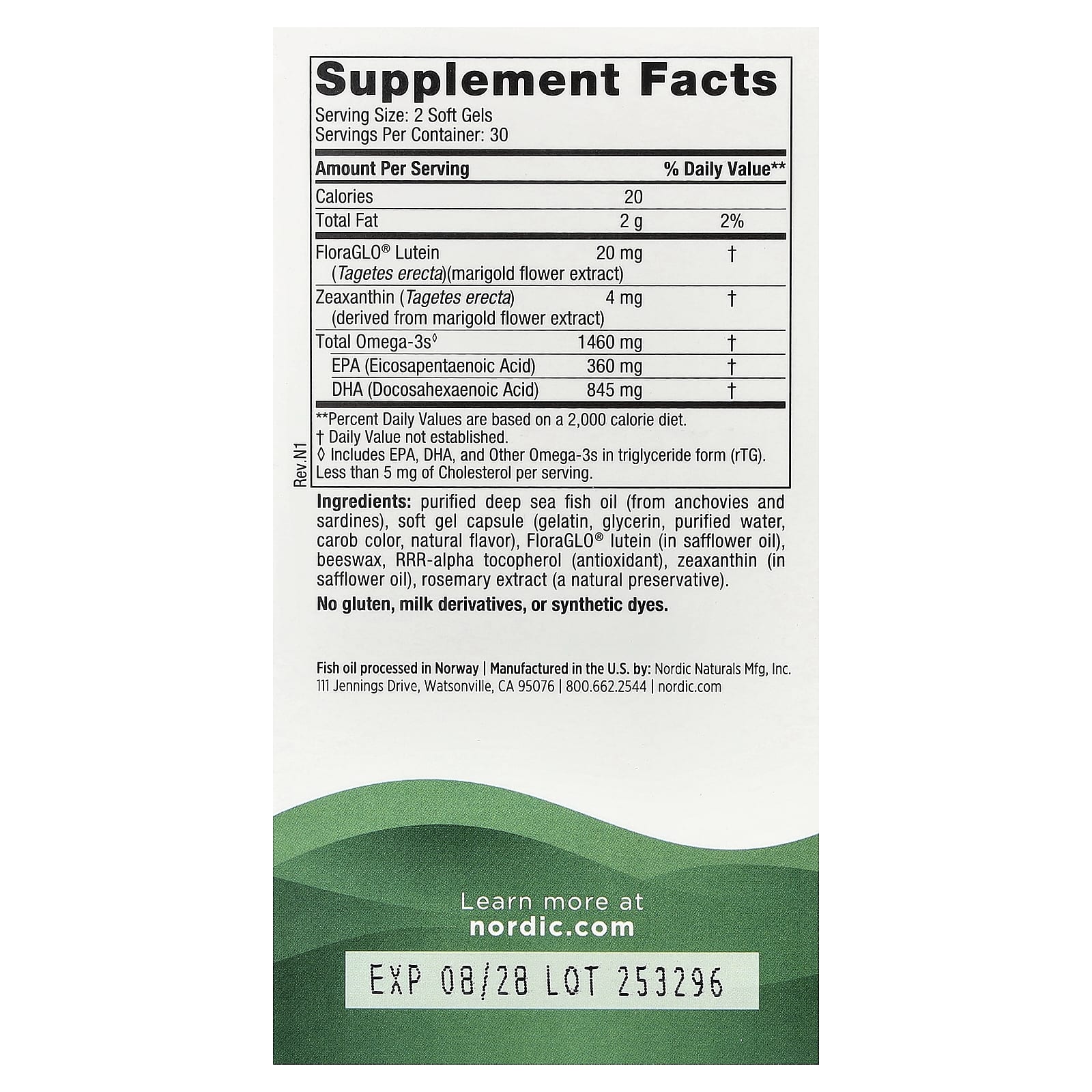 Nordic Naturals Vision Support baksida näringsfakta