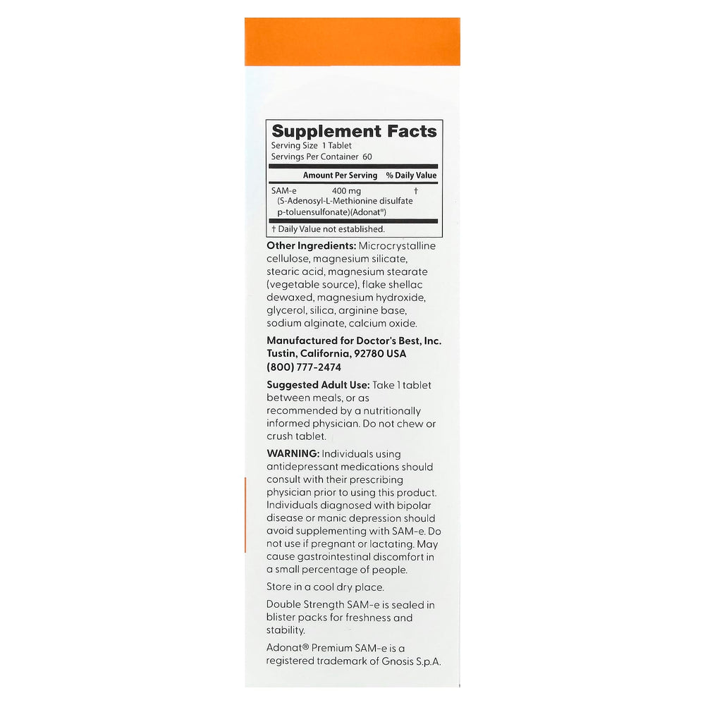 Doctor's Best SAM-e ingredienser etikett