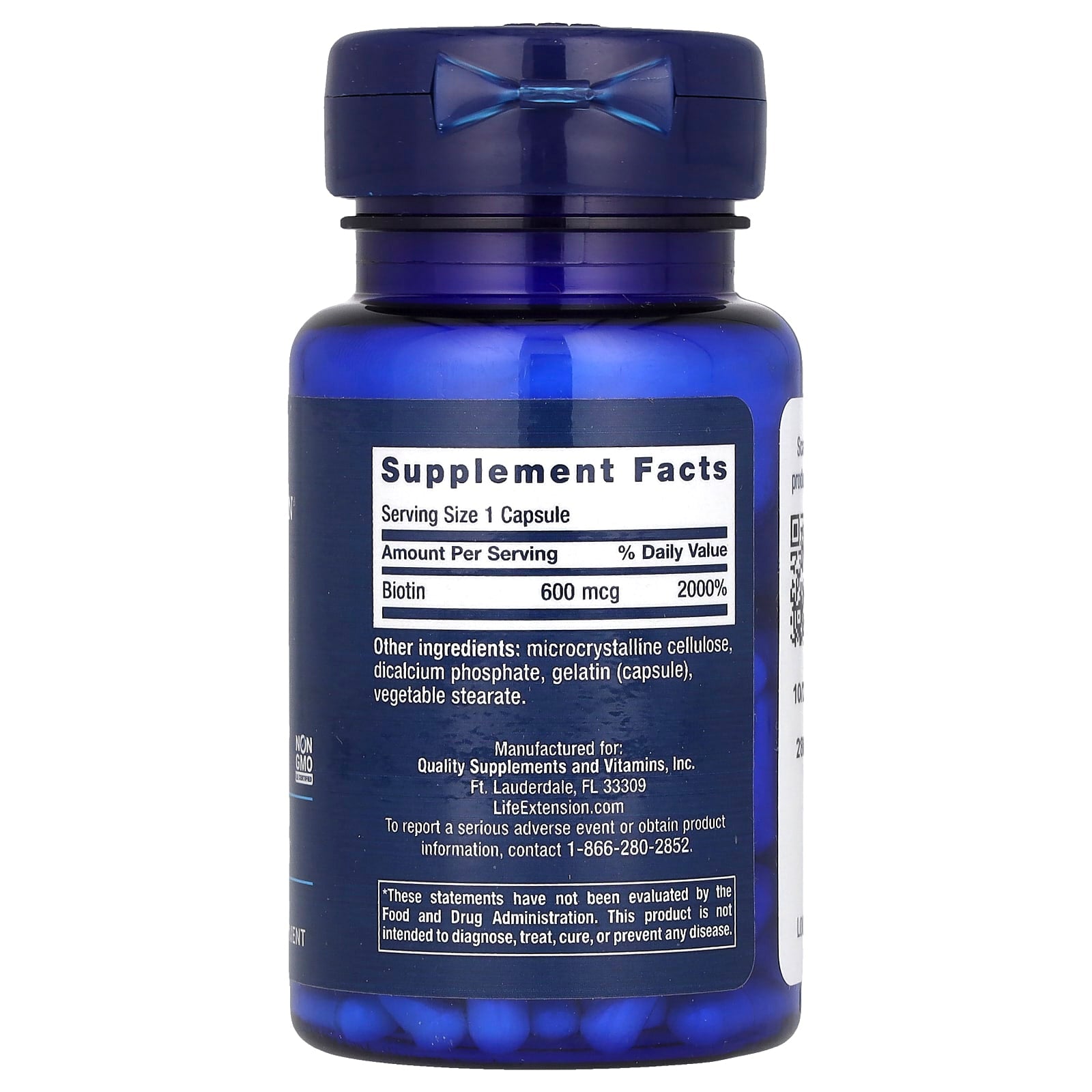 Biotin 600 mcg näringsfakta-etikett
