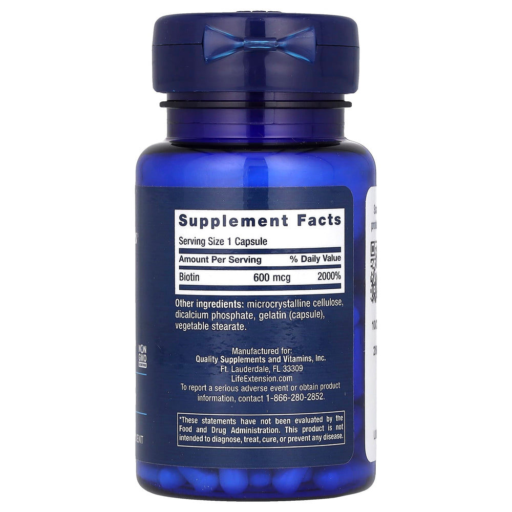 Biotin 600 mcg näringsfakta-etikett