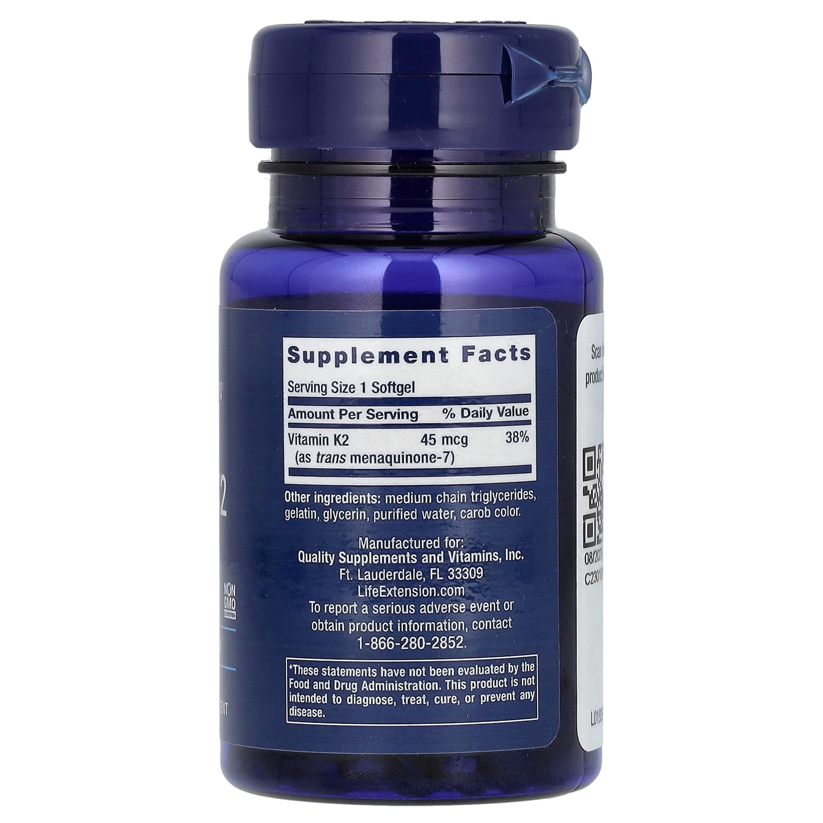 Vitamin K2 (MK-7) låg dos – 45mcg öppen flaska