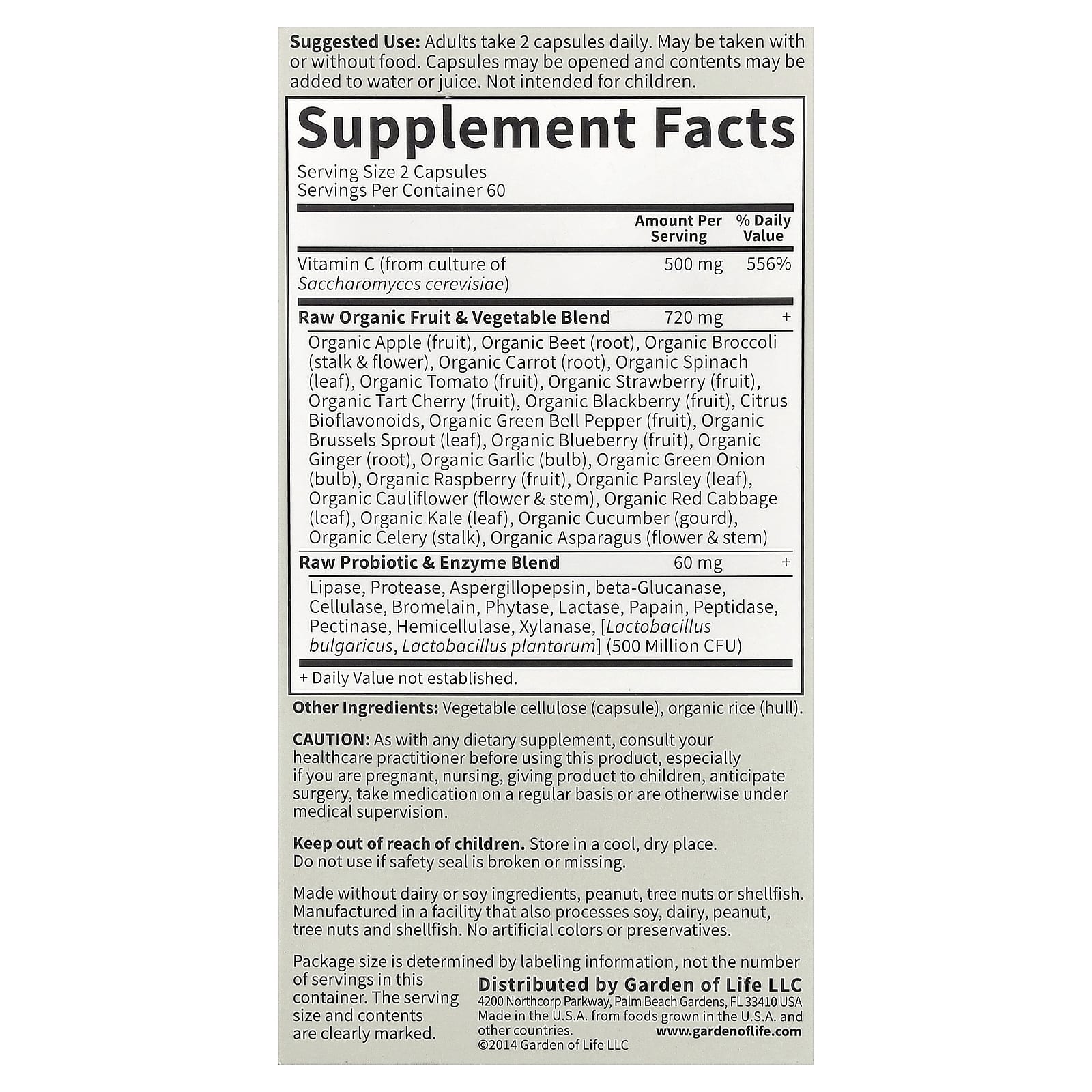 Vitamin Code RAW Vitamin C näringsfakta