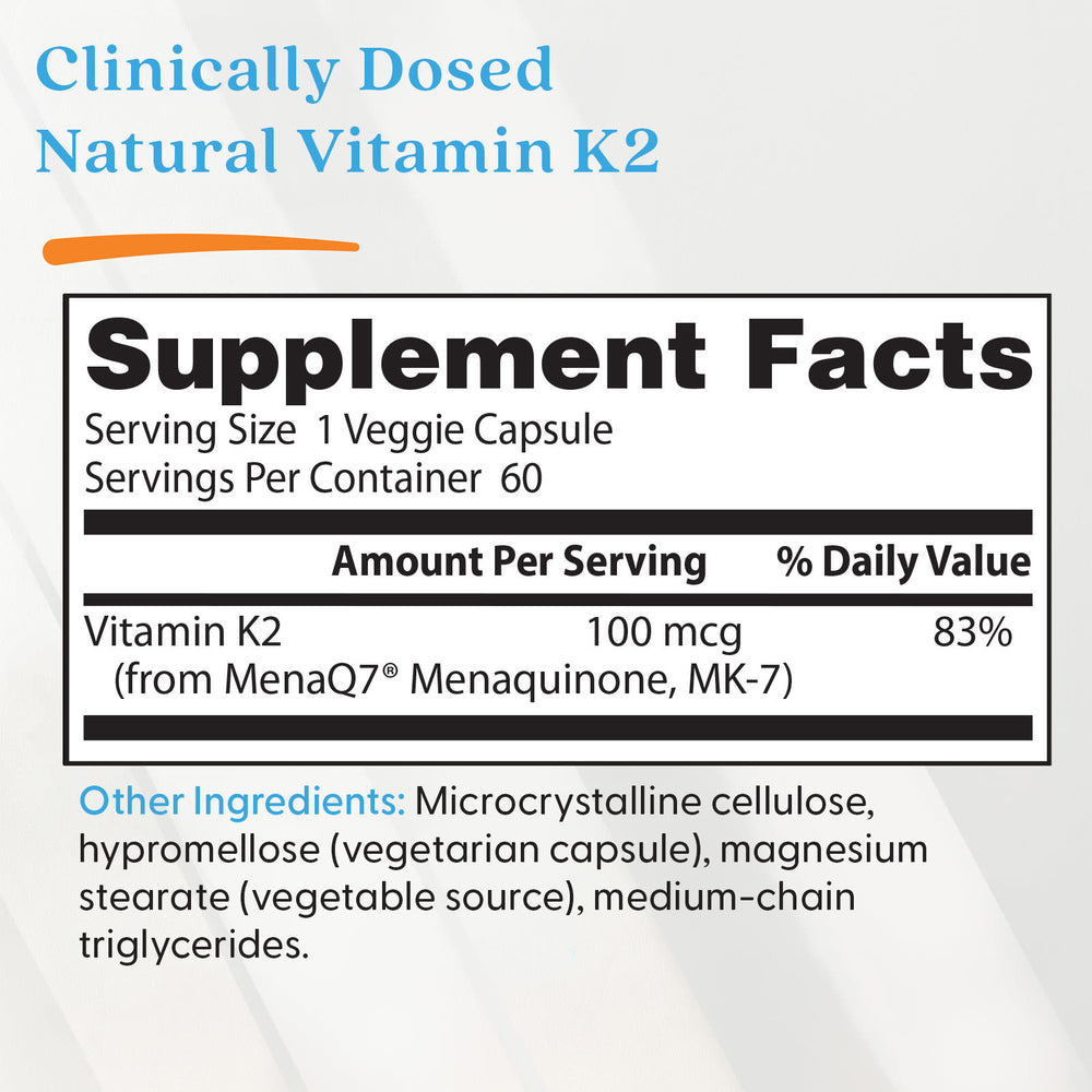 Natural Vitamin K2 MK-7 – 100 mcg MenaQ7® etikett detalj