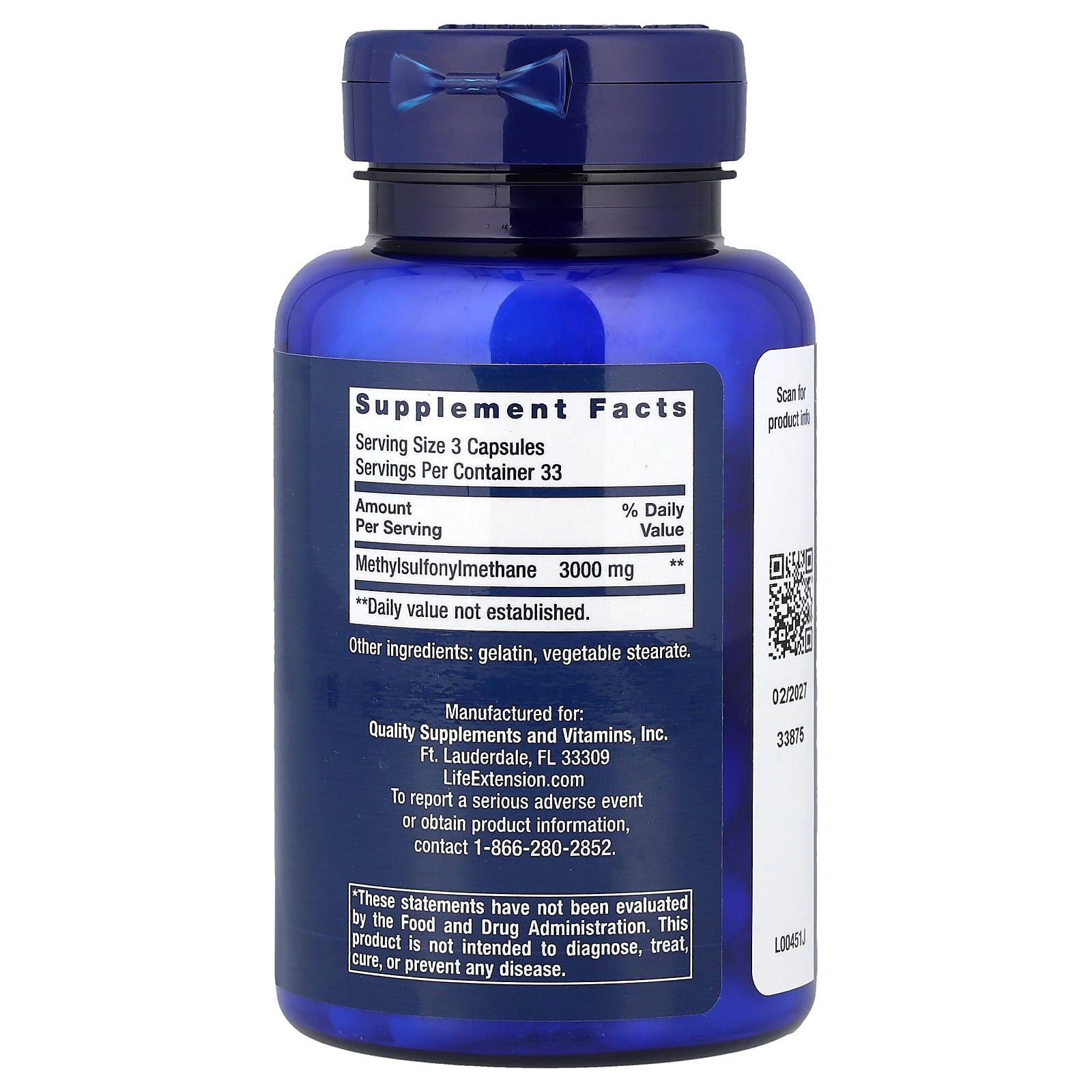 Life Extension - MSM 1000mg - 100 kapselia