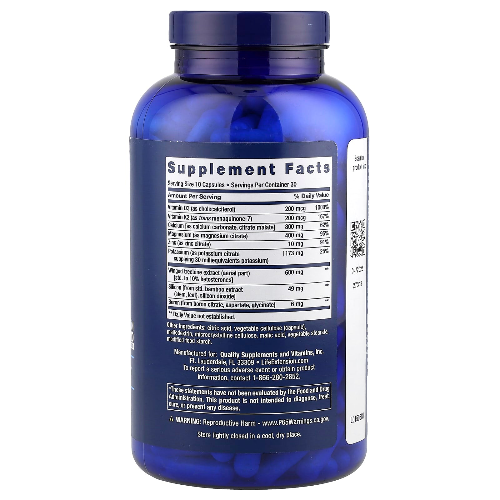 Life Extension Dr. Strum's Intensive Bone Formula baksida