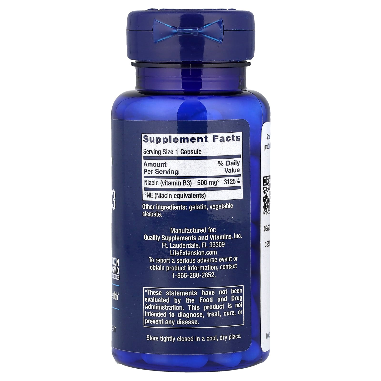 Life Extension Vitamin B3 Niacin näringsfakta