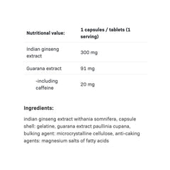 Ashwagandha + Guarana baksida näringsfakta