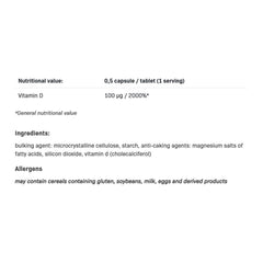 Vitamin D3 8000 baksida med näringsinformation