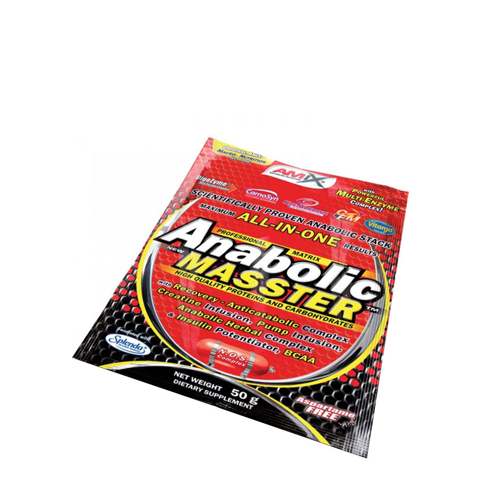 Amix Anabolic Masster™ sachet packaging featuring high-quality protein and essential amino acids for athletes.