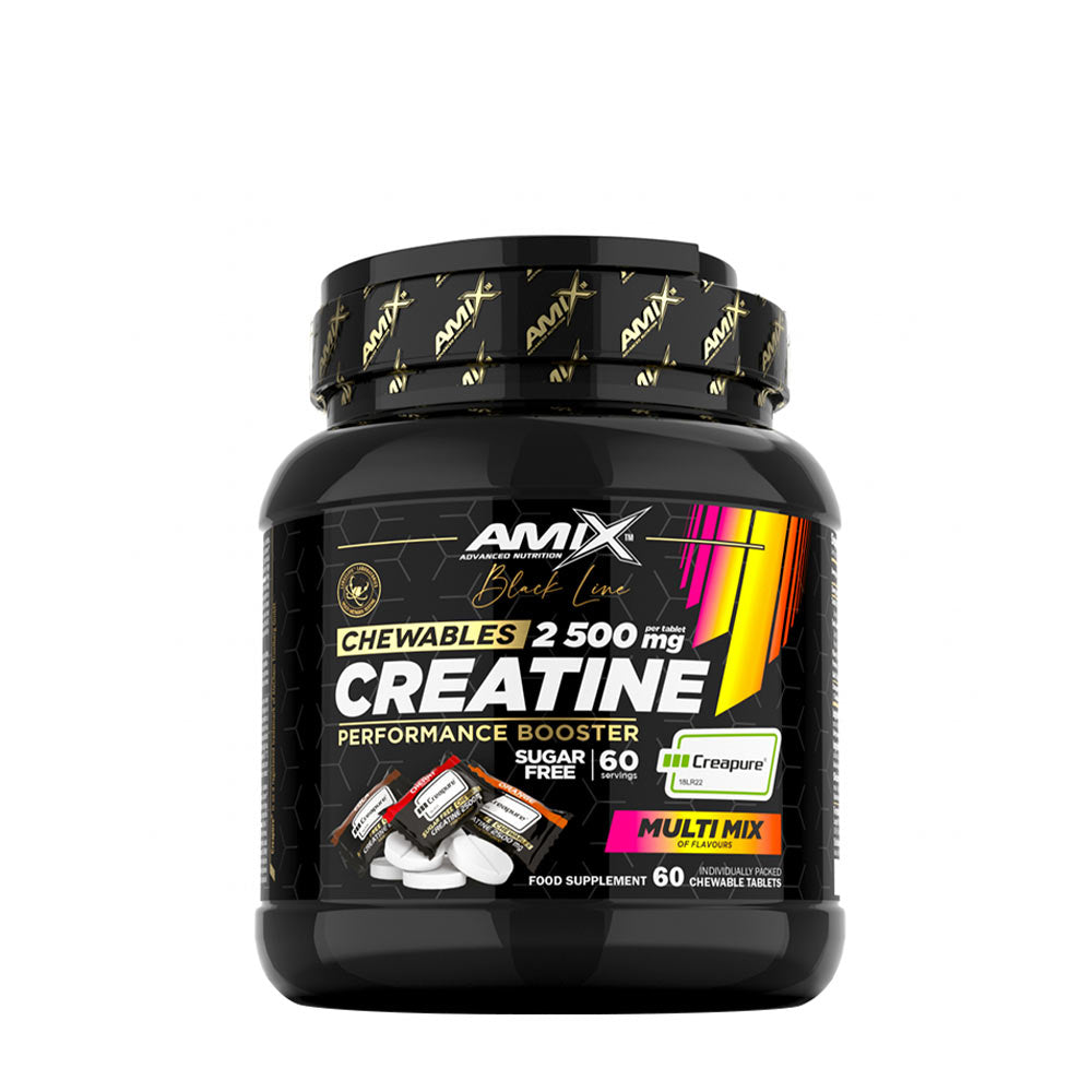Amix Black Line Creapure 2500mg sugar-free chewable creatine supplement for enhanced performance.