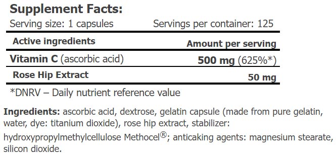 Amix Vitamin C 500 baksida näringsfakta