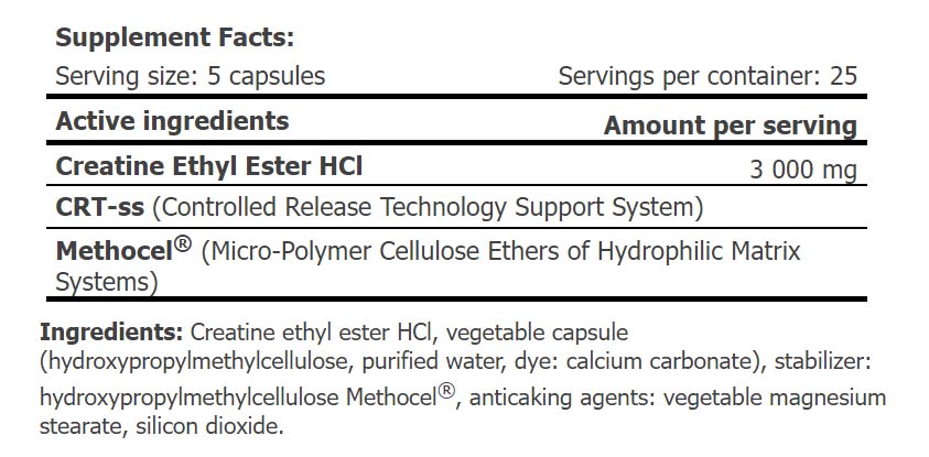 Amix Cee Creatine Ethyl Ester baksida näringsfakta