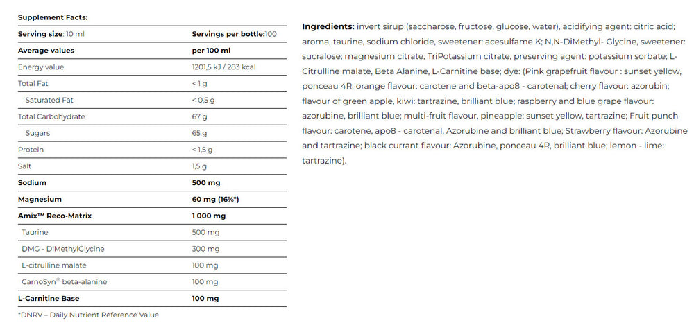 Amix Champion Ultimate Hypotonic baksida näringsfakta
