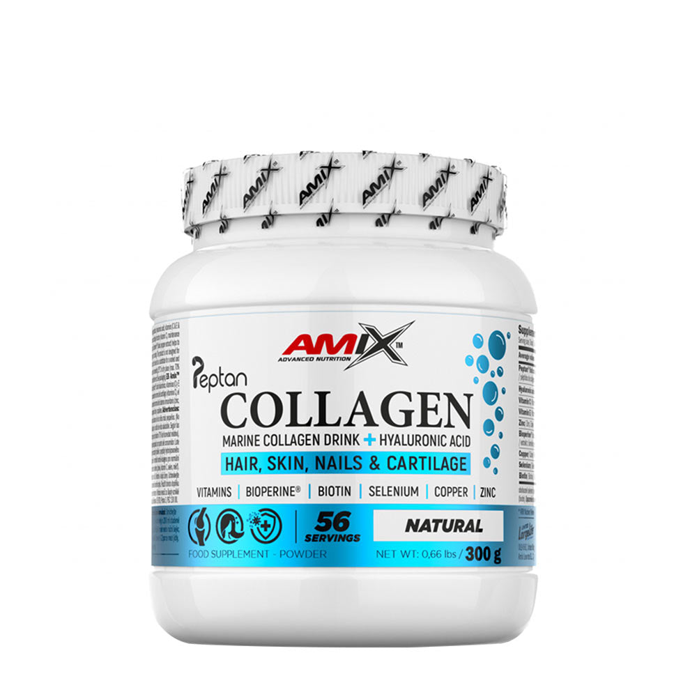 Amix Marine Collagen Drink with Peptan for hair, skin, nails, and cartilage support in 300g container.