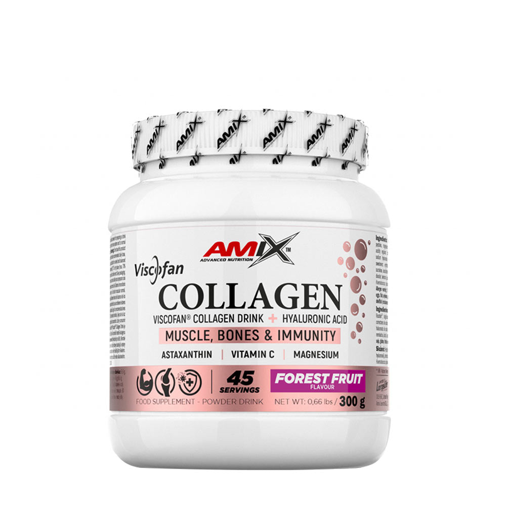 Amix Viscofan Collagen Drink with Forest Fruit flavor for muscle, bone health, and immunity, 300g.
