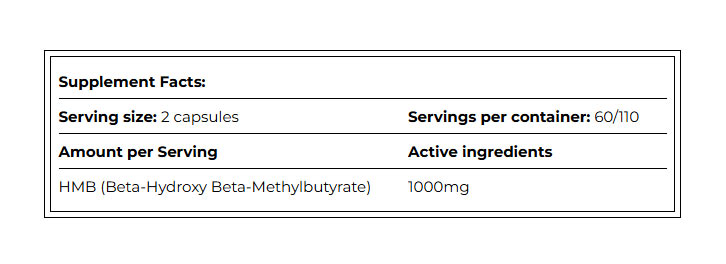 Amix HMB 220 Vege-Caps baksida med näringsinformation