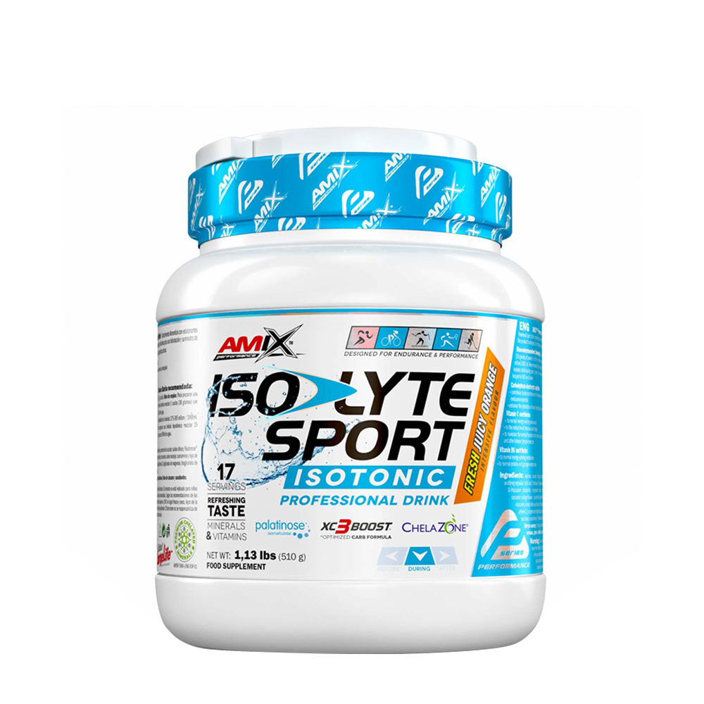 Amix Performance Iso-Lyte ESD sports drink powder container with electrolyte and vitamin blend for hydration.