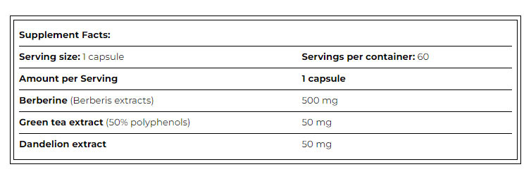 Amix - Berberine HCL Med Grønt Te & Løvetand - 60 Kapsler
