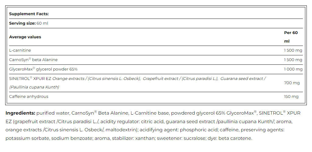 Amix X Fat Fat Burner Pre-Workout baksida med näringsinformation
